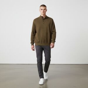 Tasso Elba Men's Green Cotton Long Sleeve 1/4 Button Pullover Shirt Size XXL